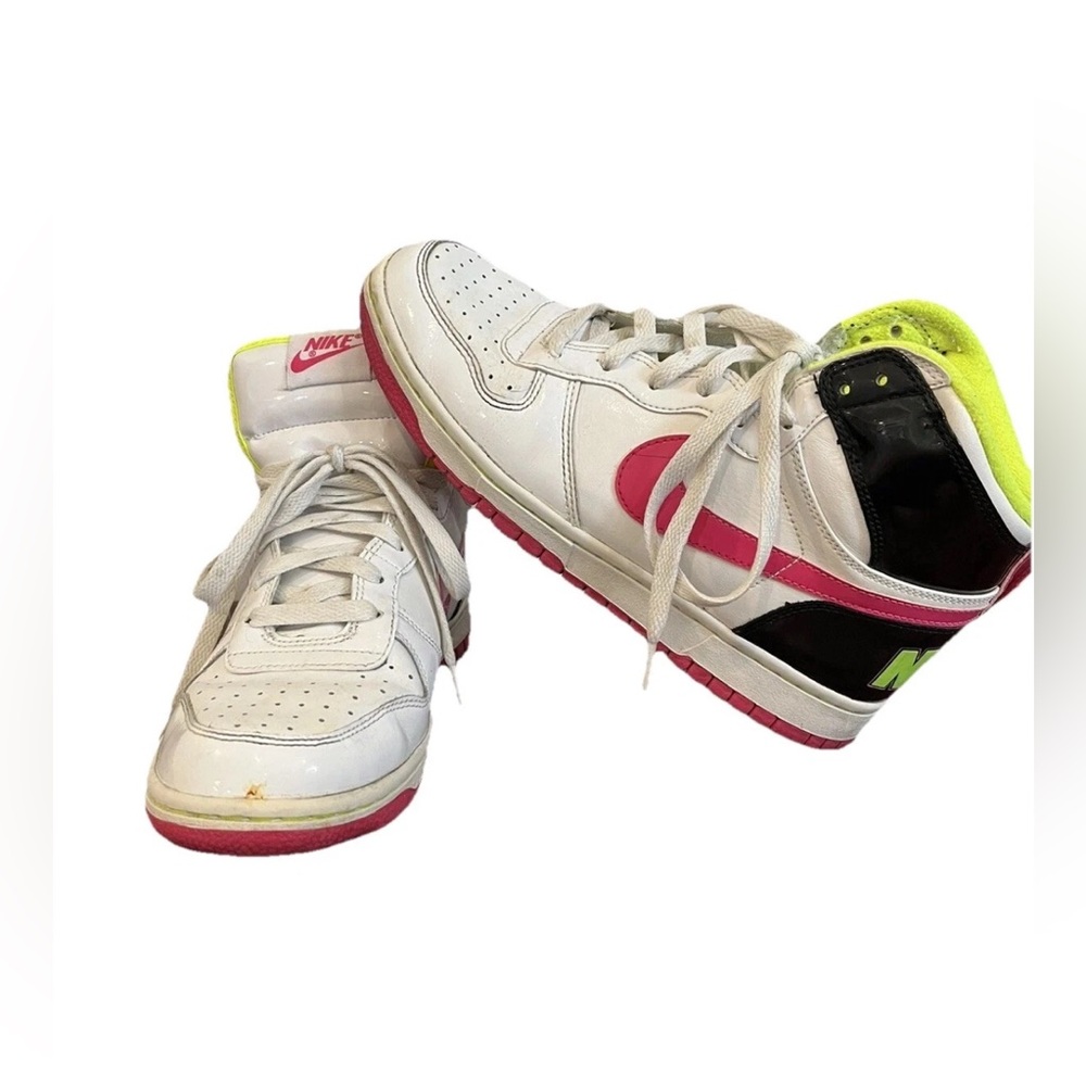 Nike Big Nike High GS White Pink Volt‎ Neon 344578-100 Size 7Y Rare Vintage 2009